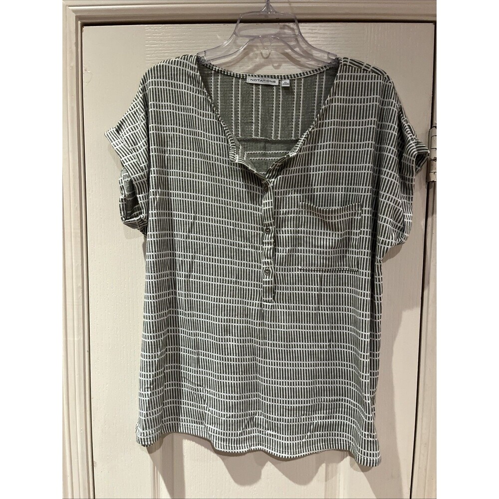Notations Women's Long Sleeve Shirt Top Size XL  Striped/Geometric Poly Blend